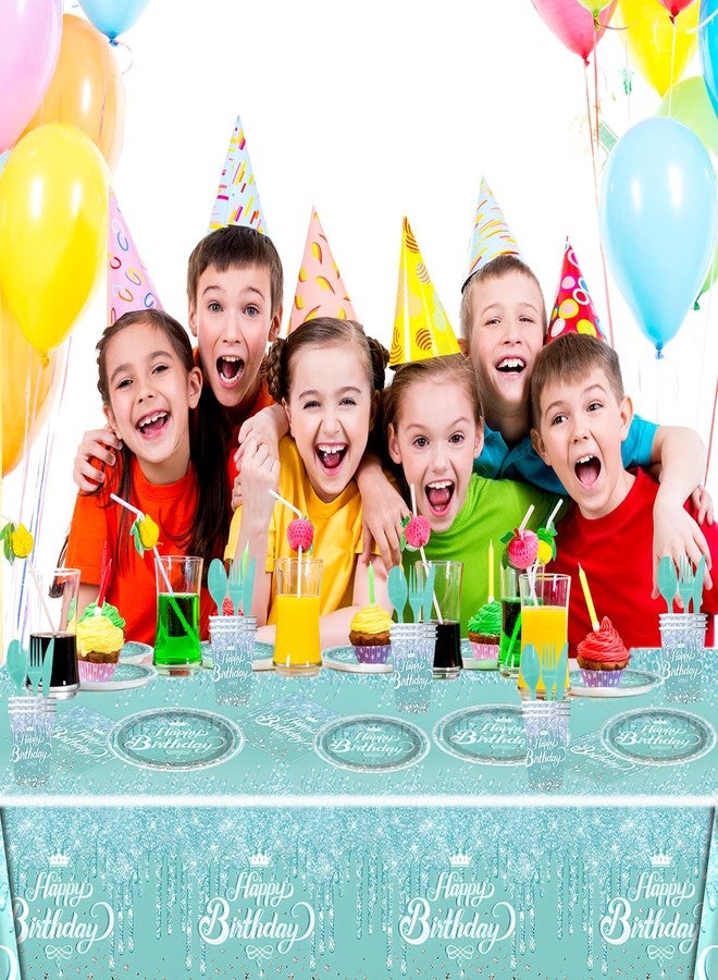 أو روي طقم أدوات مائدة من 81 قطعة باللونين الأزرق المخضر والفضي، مزين بأحجار لامعة لتزيين حفلات أعياد ميلاد الفتيات والسيدات (أزرق). - Image 3